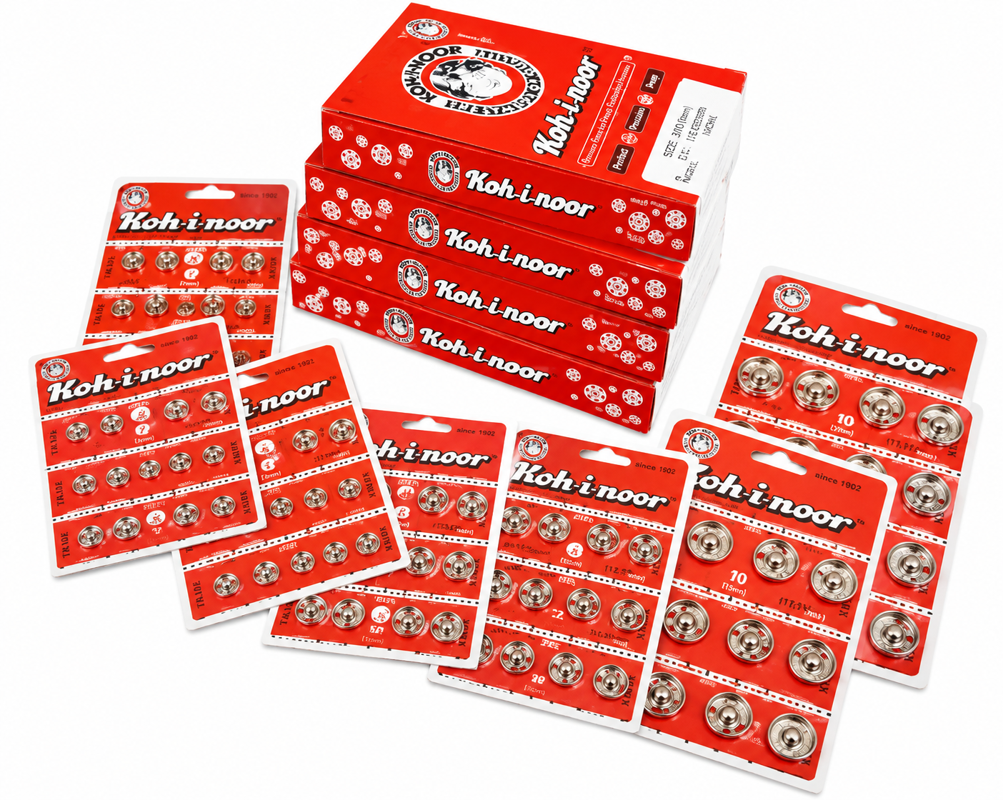 Kohinoor Automatic Snap Buttons – Metallic Nickel Press Stud Fasteners 1 Box