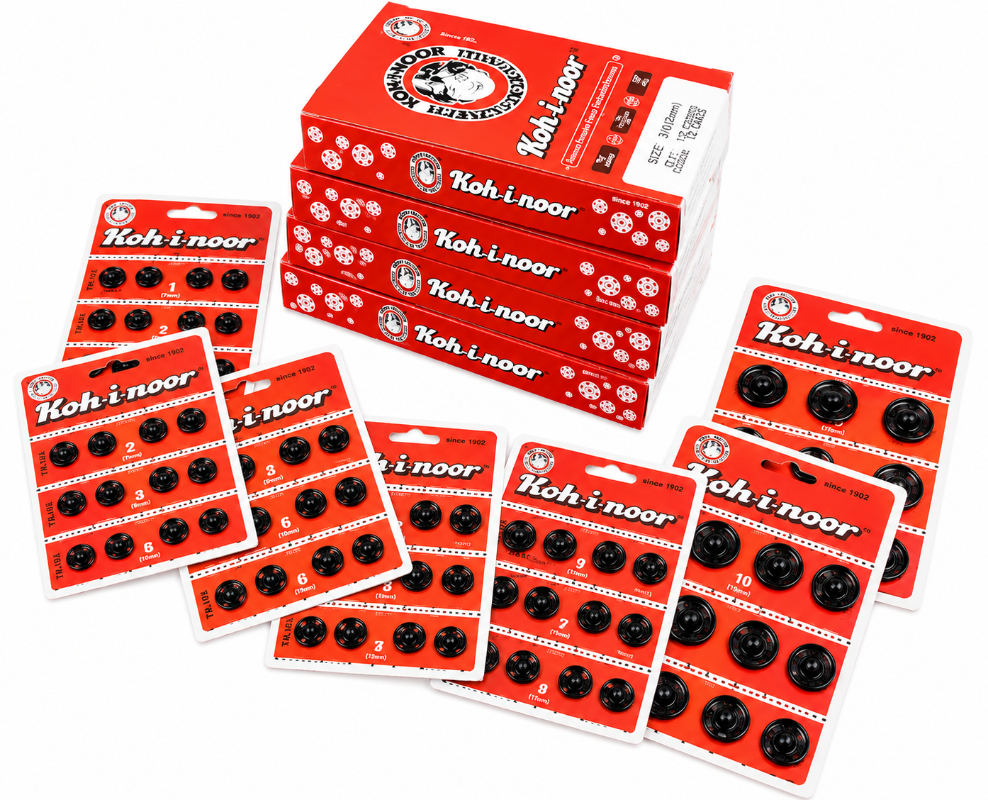 Kohinoor Automatic Snap Buttons – Metallic Black Press Stud Fasteners 1 Box