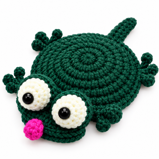 Handmade Crochet Frog Coaster | Cute Amigurumi Mug Rug