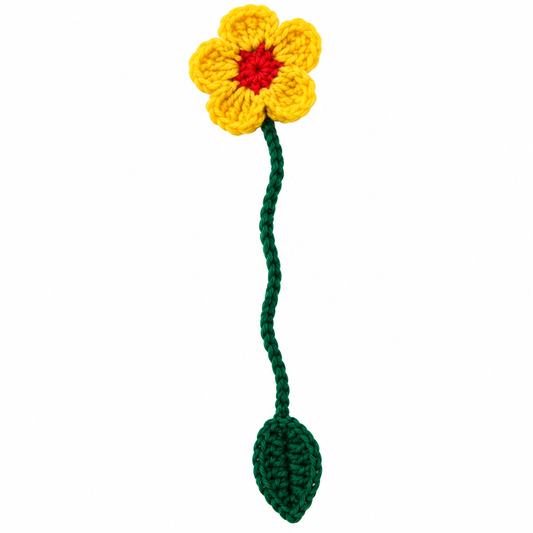 Handmade Crochet Flower Bookmark | Cute Sunflower Floral Book Mark with Leaf