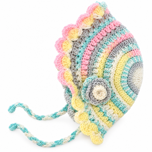 Handmade Crochet Baby Bonnet | Soft Pastel Striped Baby Hat with Ear Flaps & Ties
