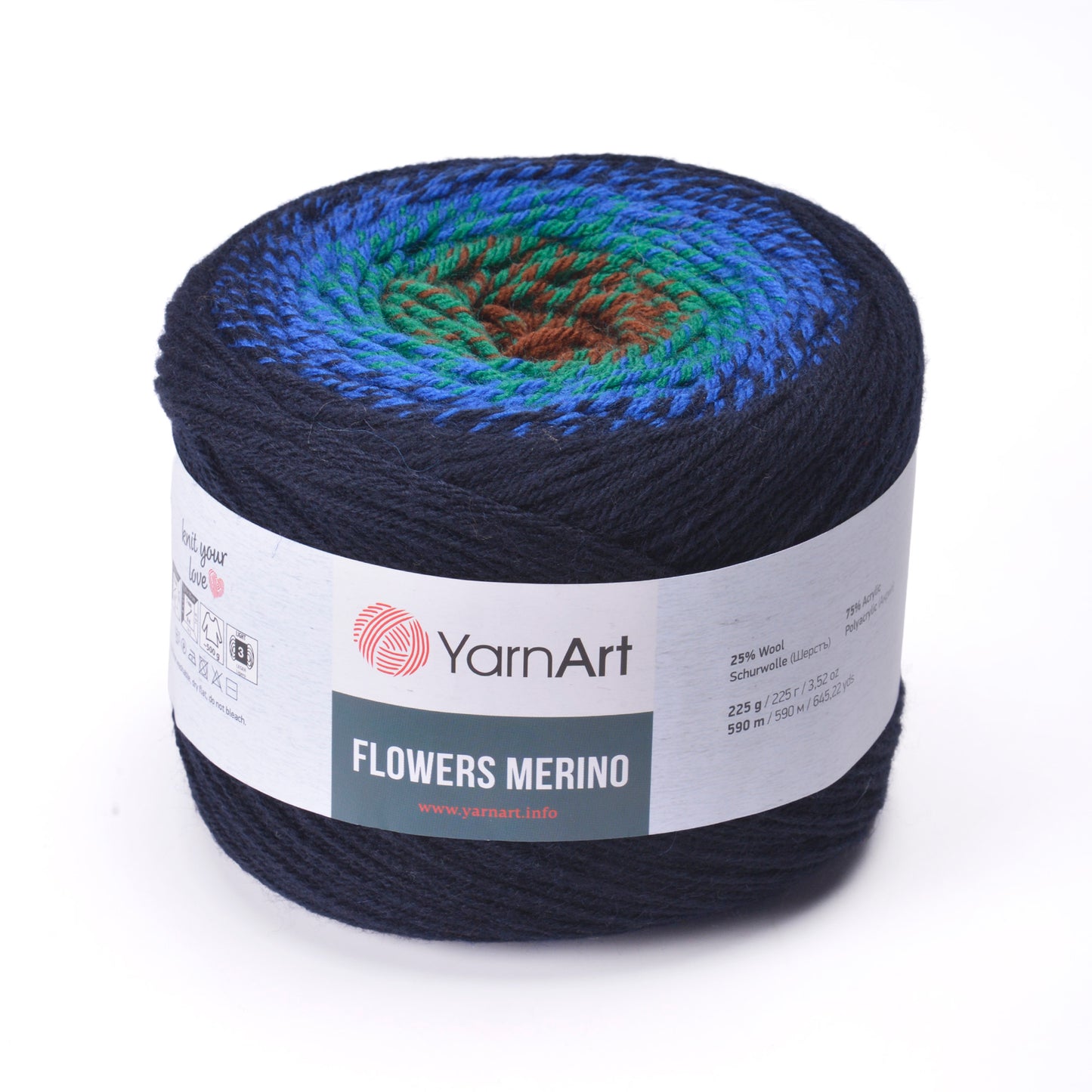 YarnArt Flowers Merino Cake Yarn – 25% Wool, 75% Acrylic Gradient Yarn (225g)