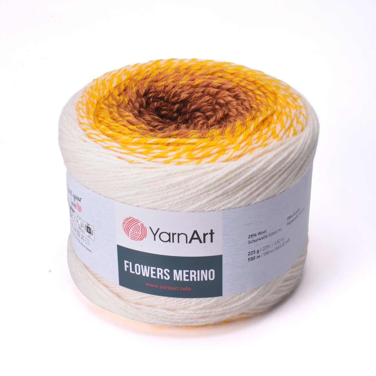 YarnArt Flowers Merino Cake Yarn – 25% Wool, 75% Acrylic Gradient Yarn (225g)
