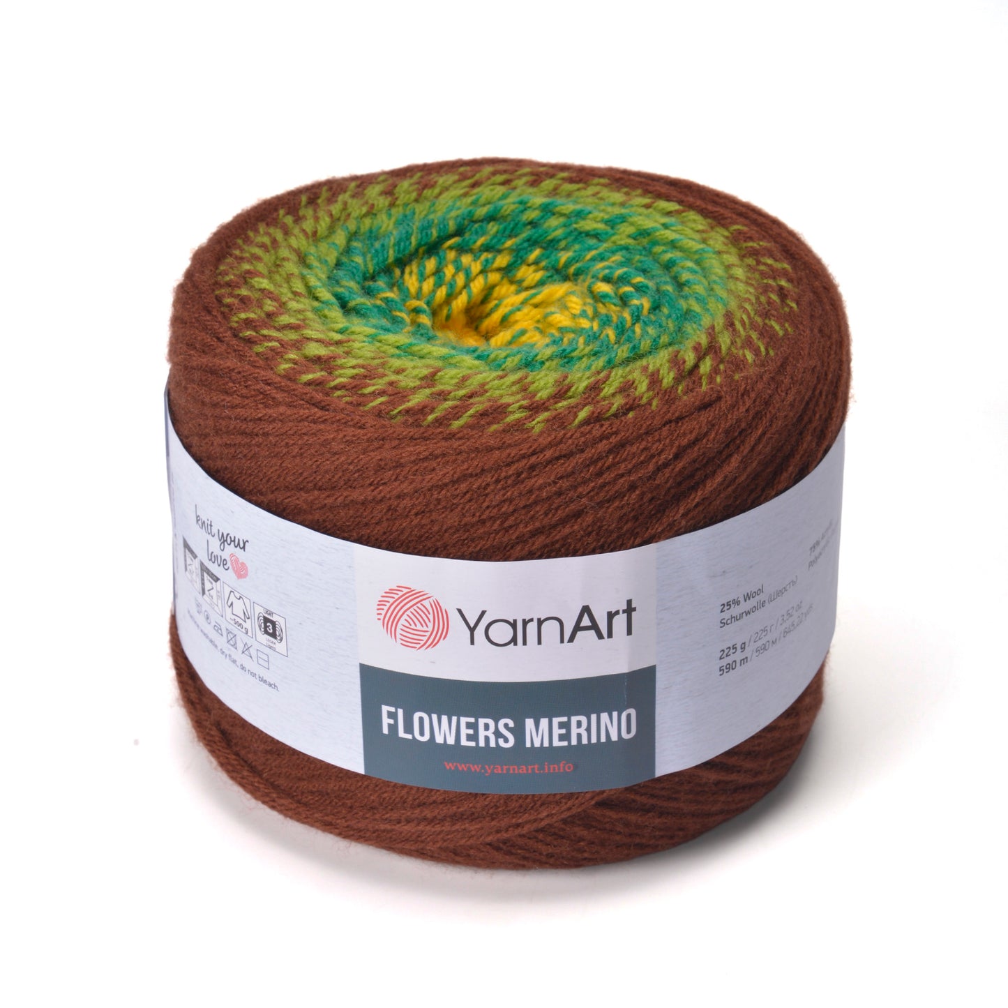 YarnArt Flowers Merino Cake Yarn – 25% Wool, 75% Acrylic Gradient Yarn (225g)