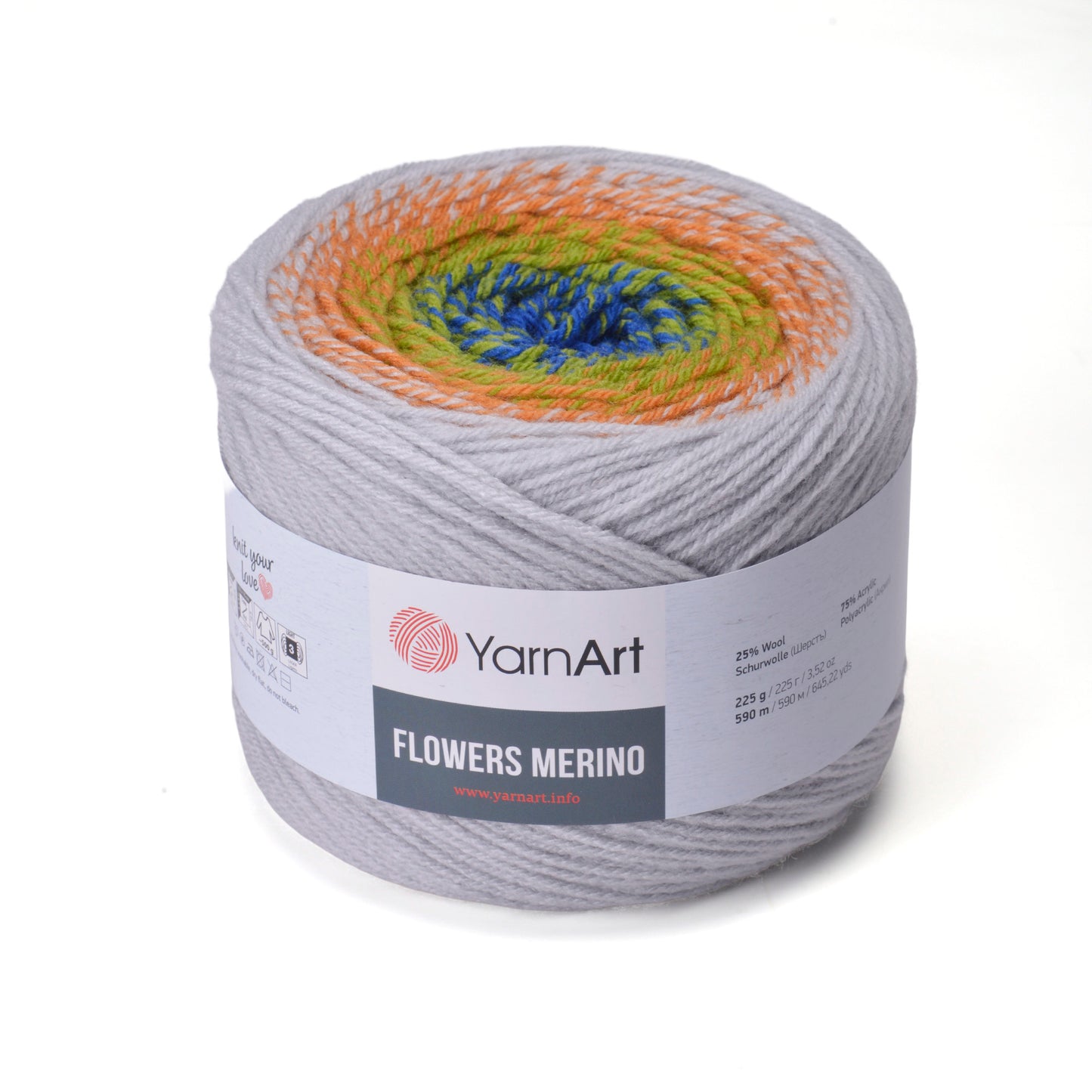 YarnArt Flowers Merino Cake Yarn – 25% Wool, 75% Acrylic Gradient Yarn (225g)
