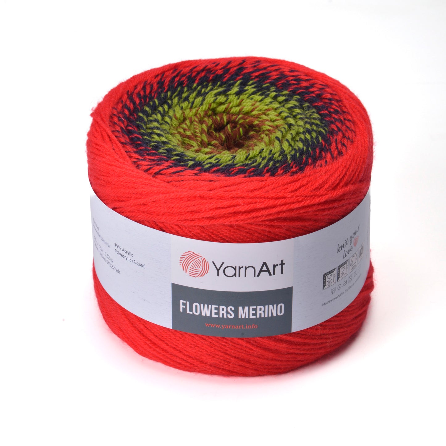 YarnArt Flowers Merino Cake Yarn – 25% Wool, 75% Acrylic Gradient Yarn (225g)