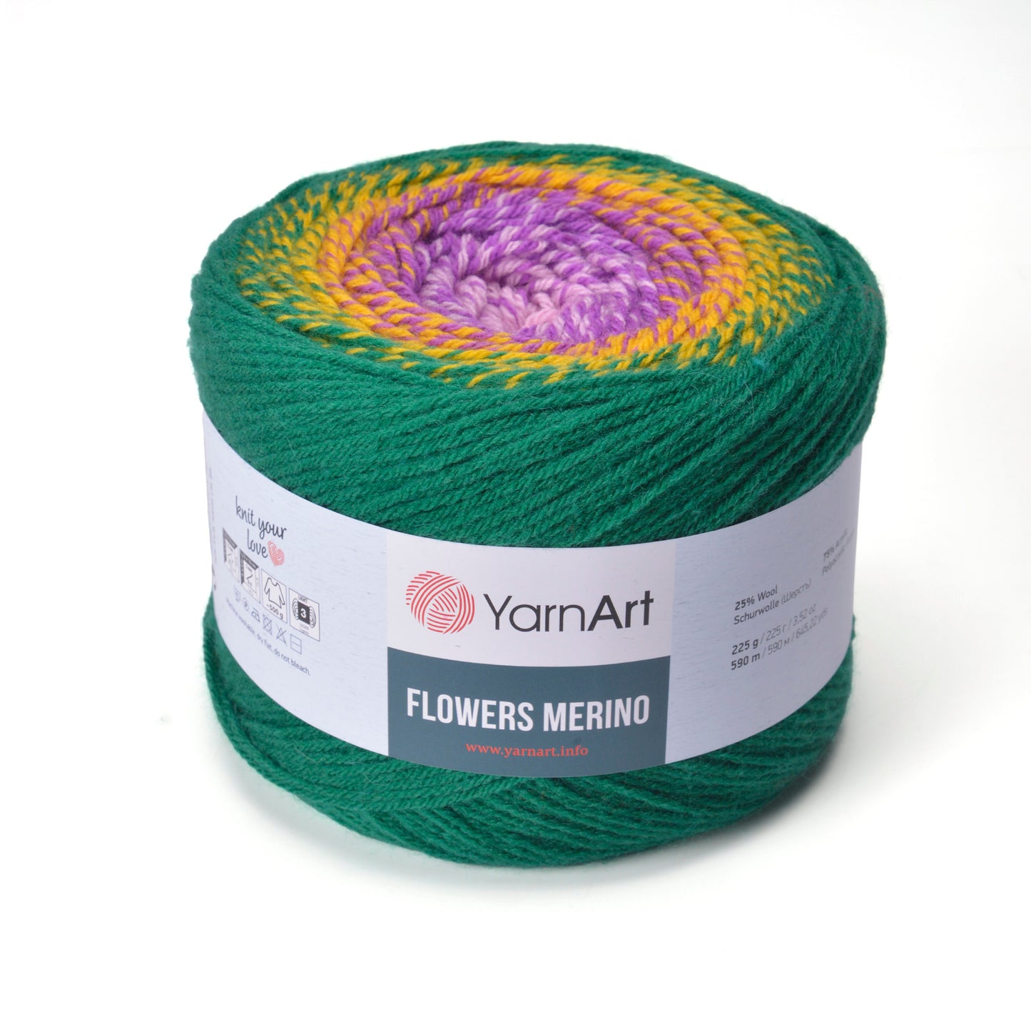 YarnArt Flowers Merino Cake Yarn – 25% Wool, 75% Acrylic Gradient Yarn (225g)