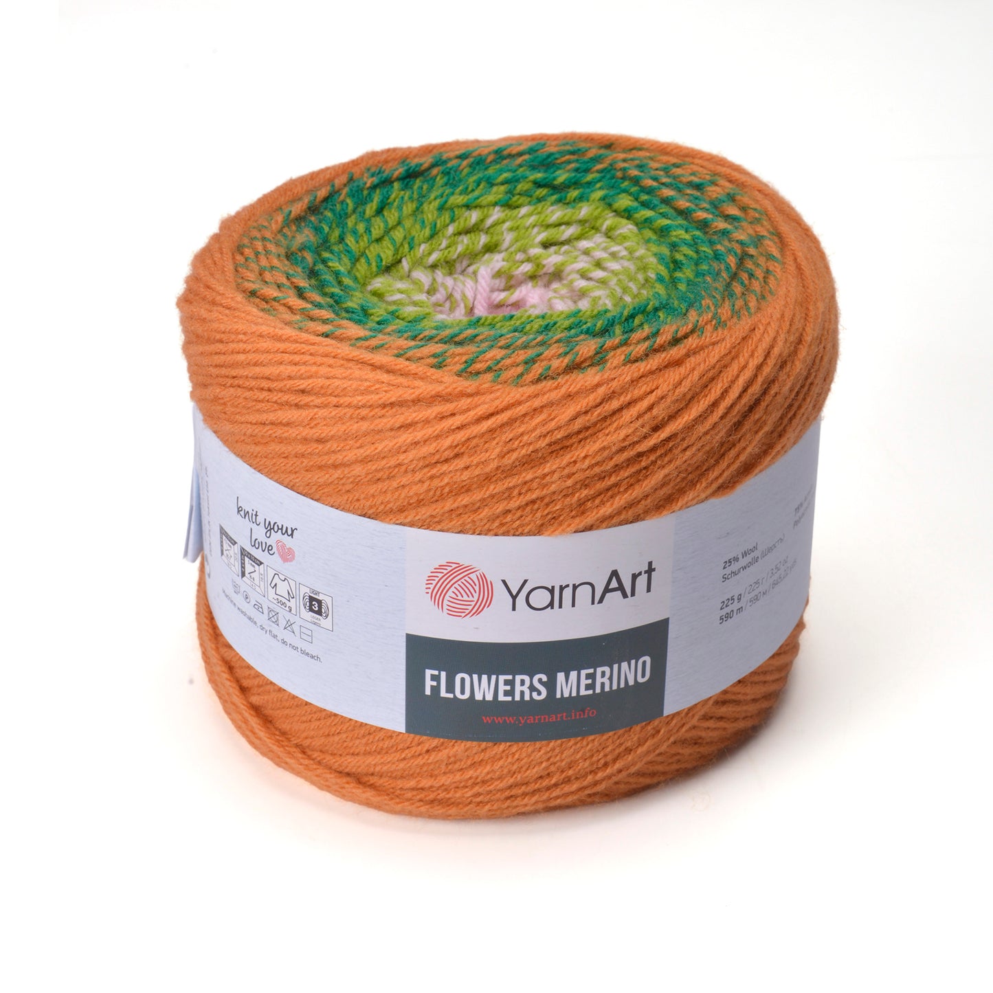 YarnArt Flowers Merino Cake Yarn – 25% Wool, 75% Acrylic Gradient Yarn (225g)