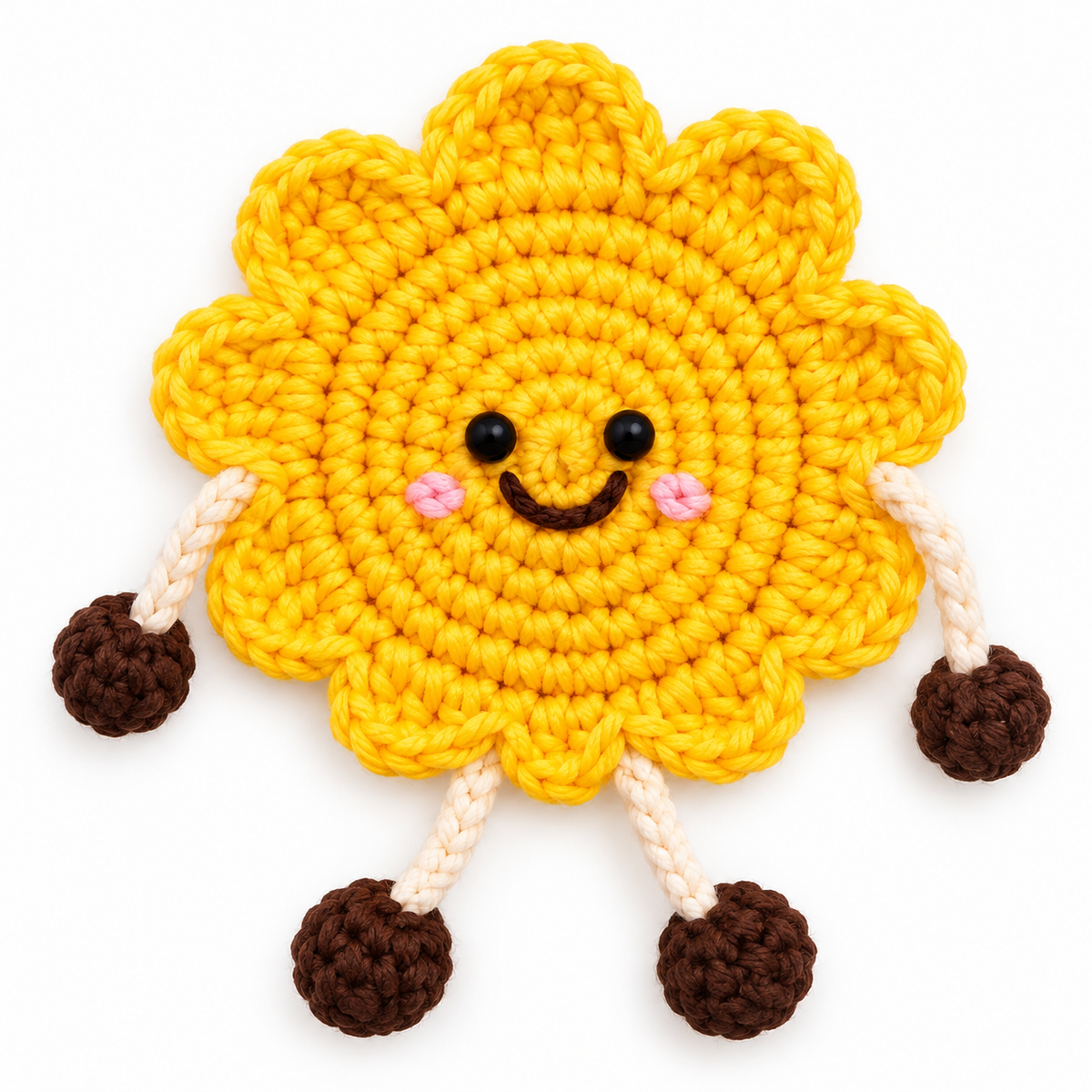 Handmade Crochet Sunflower Coaster | Cute Smiley Flower Mug Rug