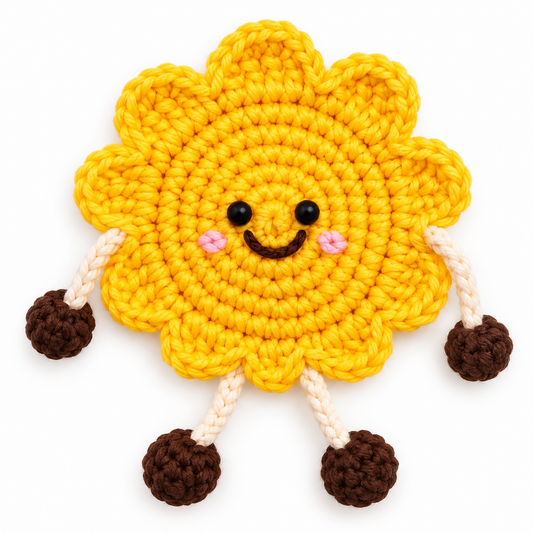 Handmade Crochet Sunflower Coaster | Cute Smiley Flower Mug Rug