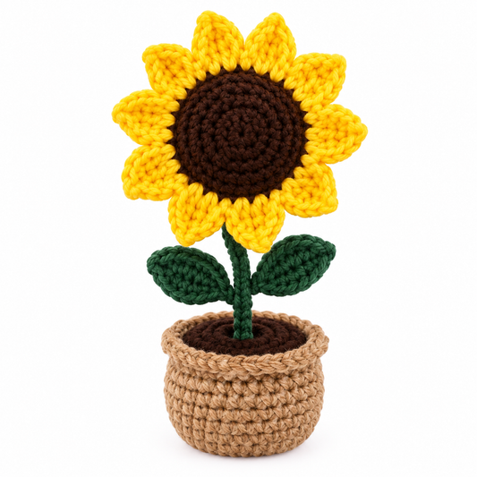 Handmade Crochet Sunflower in Pot | Amigurumi Sunflower Plant Home Decor